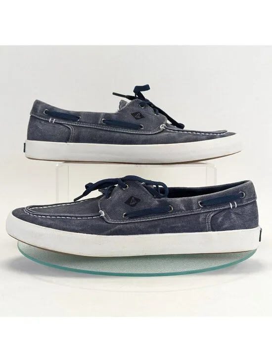 Men's Sperry Top-Sider Bahama 2-Eye Navy Blue Canvas Shoes Style C16-61432.SZ 12 - Picture 1 of 11